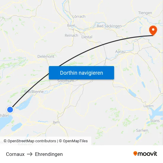 Cornaux to Ehrendingen map