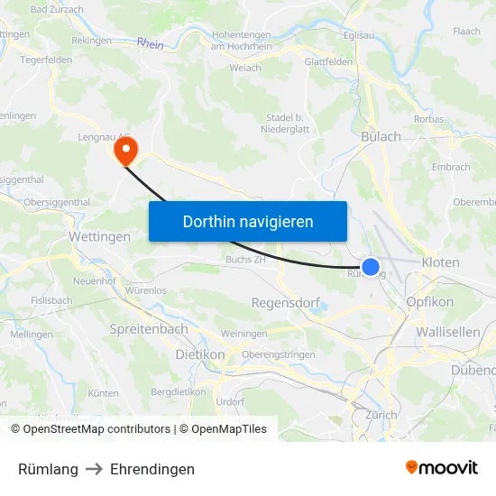 Rümlang to Ehrendingen map