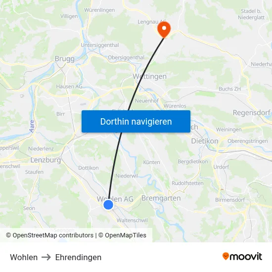 Wohlen to Ehrendingen map