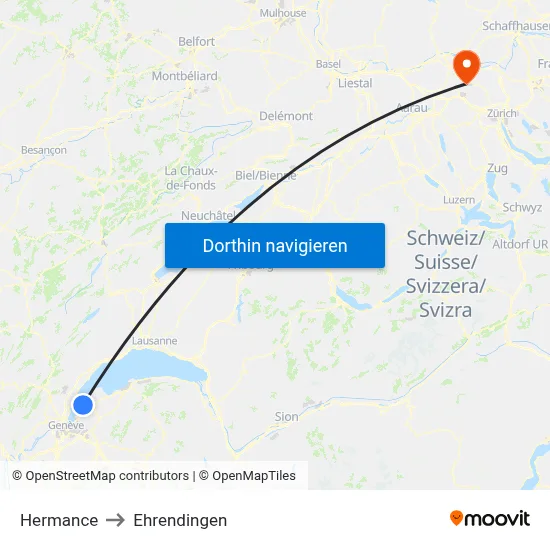 Hermance to Ehrendingen map