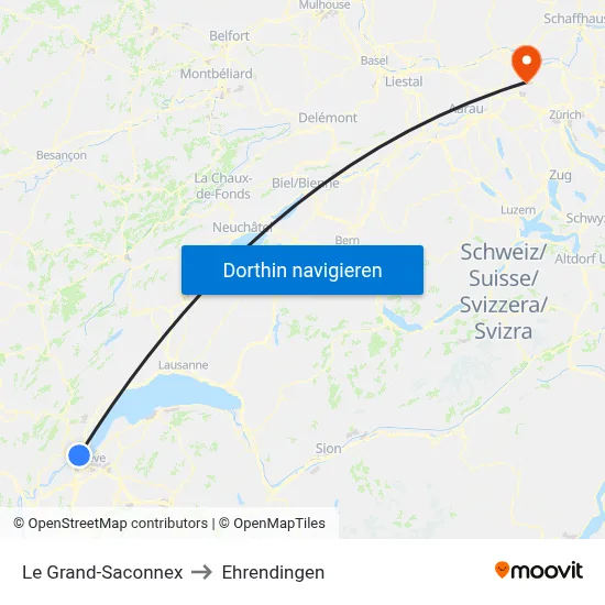 Le Grand-Saconnex to Ehrendingen map