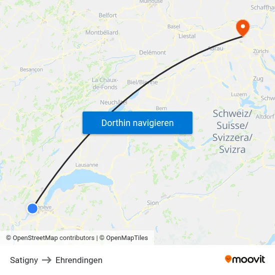Satigny to Ehrendingen map