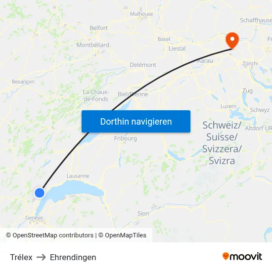 Trélex to Ehrendingen map