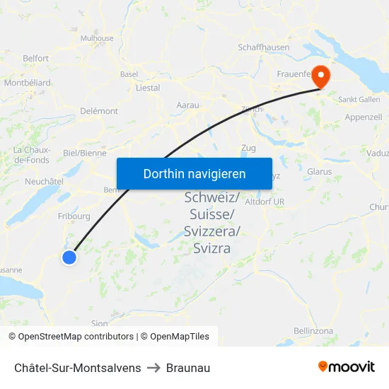 Châtel-Sur-Montsalvens to Braunau map