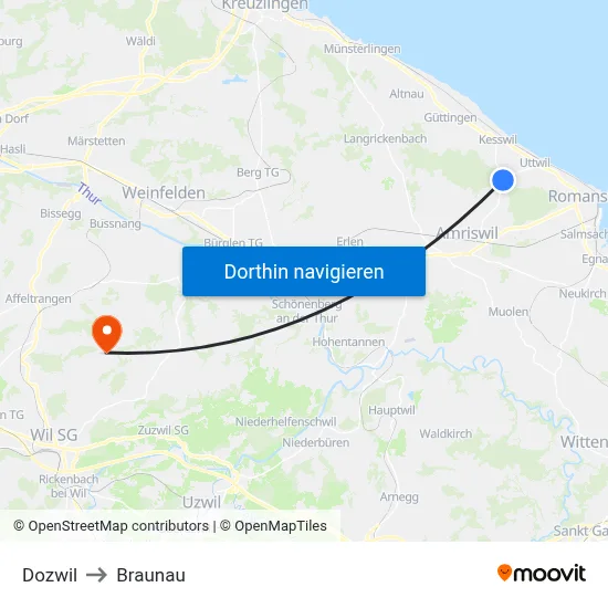 Dozwil to Braunau map