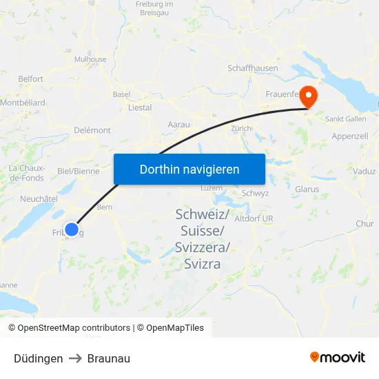Düdingen to Braunau map