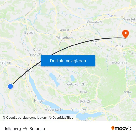 Islisberg to Braunau map