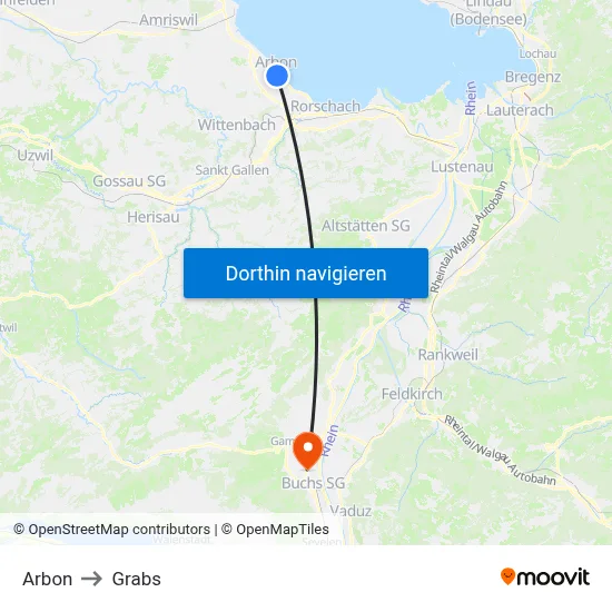Arbon to Grabs map