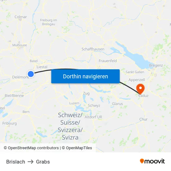 Brislach to Grabs map