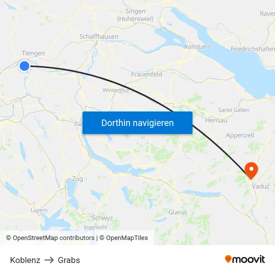 Koblenz to Grabs map