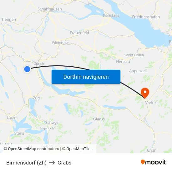 Birmensdorf (Zh) to Grabs map