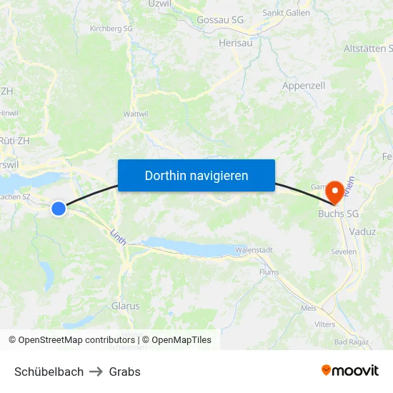 Schübelbach to Grabs map