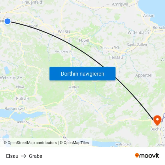 Elsau to Grabs map