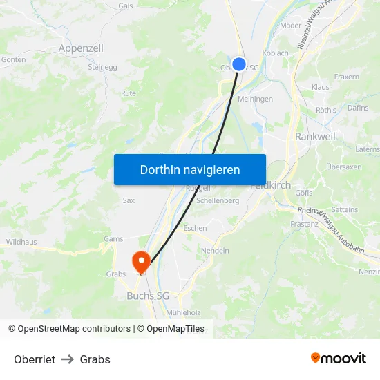 Oberriet to Grabs map