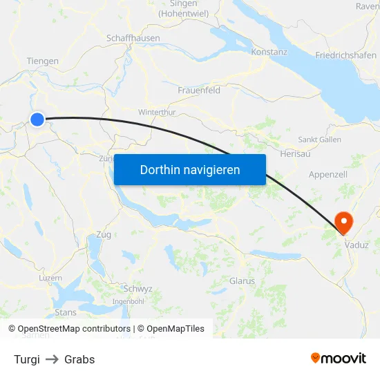 Turgi to Grabs map
