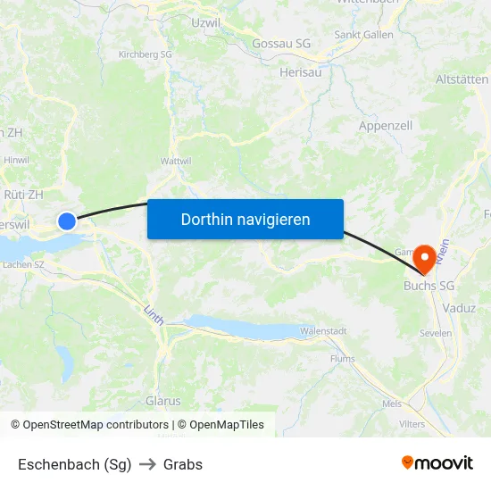 Eschenbach (Sg) to Grabs map