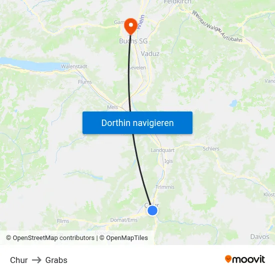 Chur to Grabs map