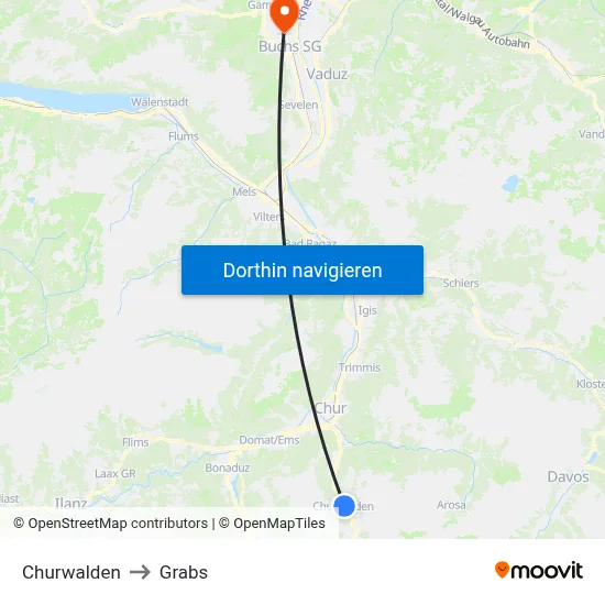 Churwalden to Grabs map