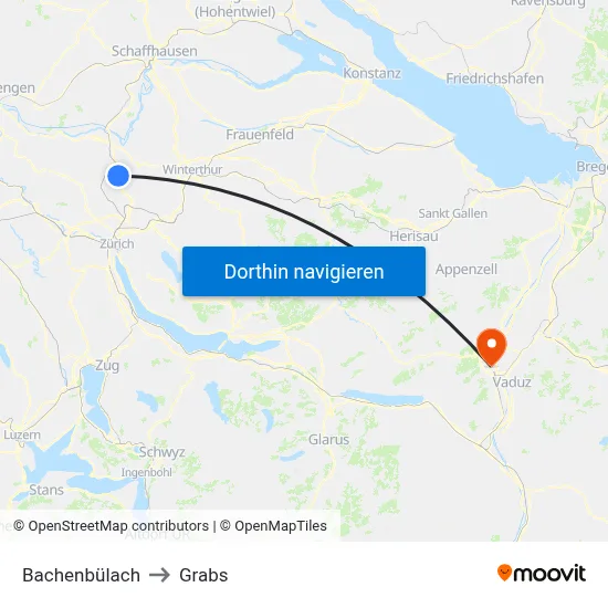 Bachenbülach to Grabs map