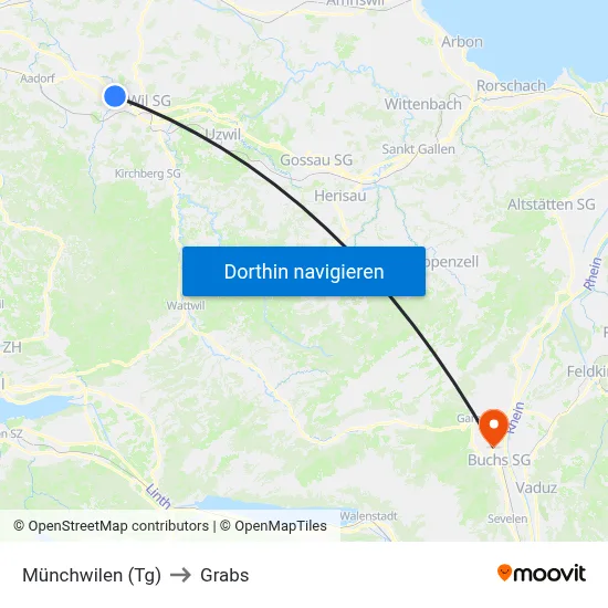 Münchwilen (Tg) to Grabs map