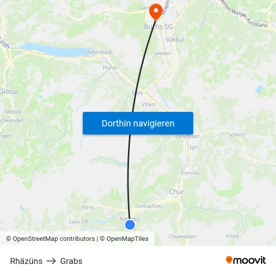 Rhäzüns to Grabs map