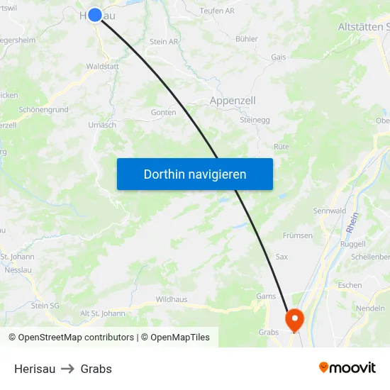Herisau to Grabs map