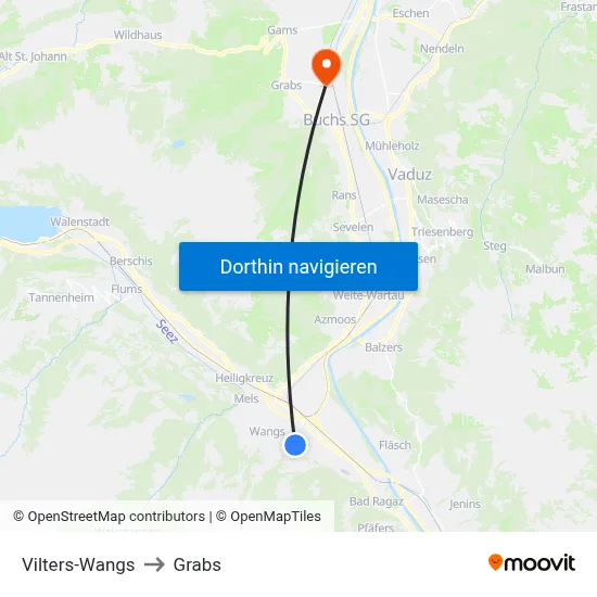 Vilters-Wangs to Grabs map