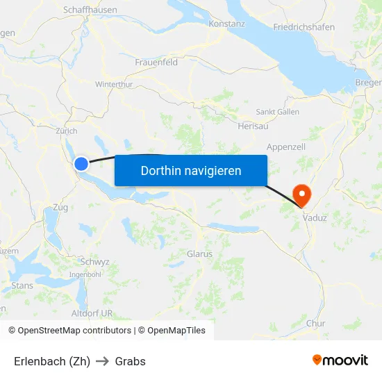 Erlenbach (Zh) to Grabs map
