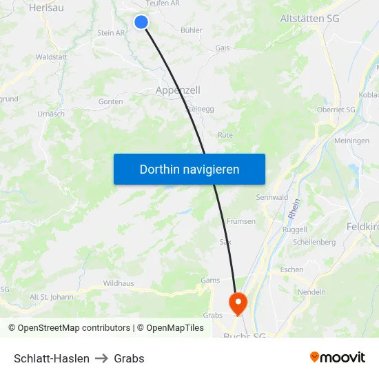 Schlatt-Haslen to Grabs map