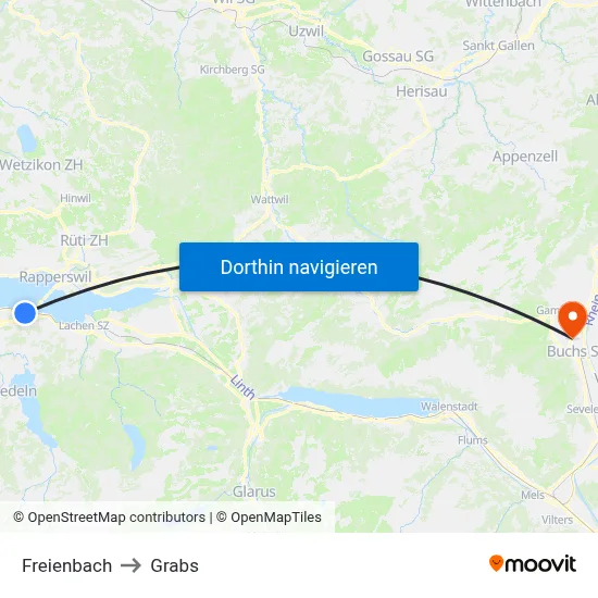 Freienbach to Grabs map