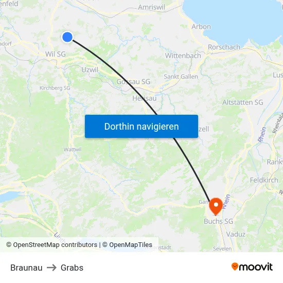 Braunau to Grabs map