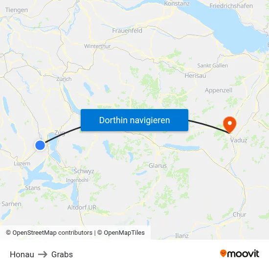 Honau to Grabs map