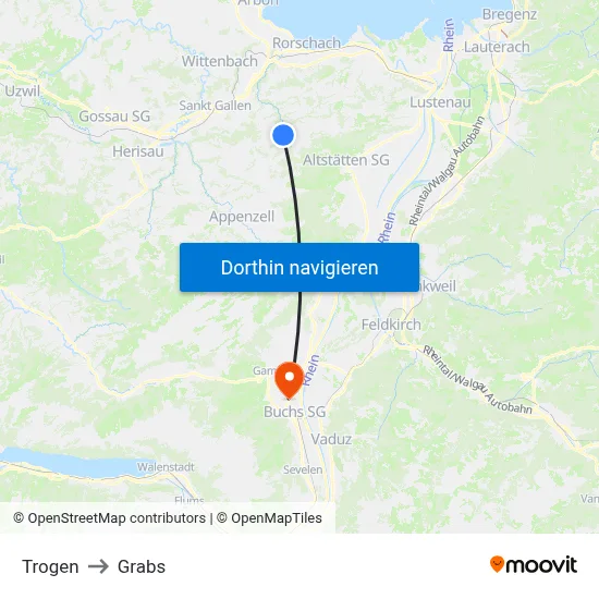 Trogen to Grabs map