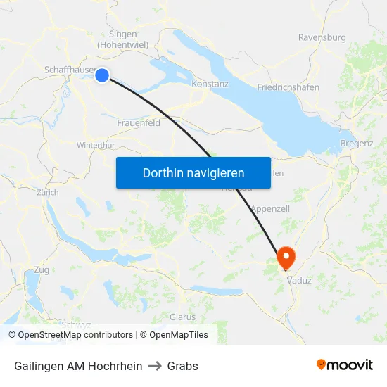 Gailingen AM Hochrhein to Grabs map