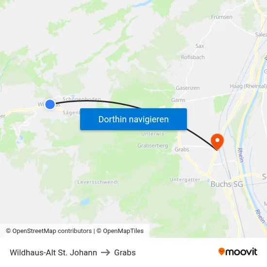 Wildhaus-Alt St. Johann to Grabs map