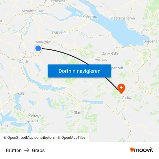 Brütten to Grabs map