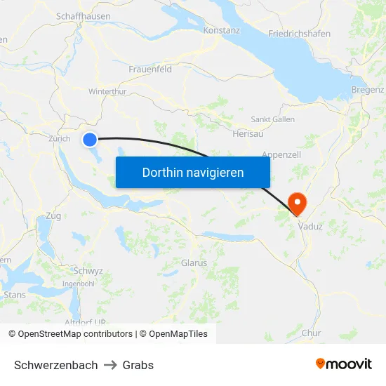 Schwerzenbach to Grabs map