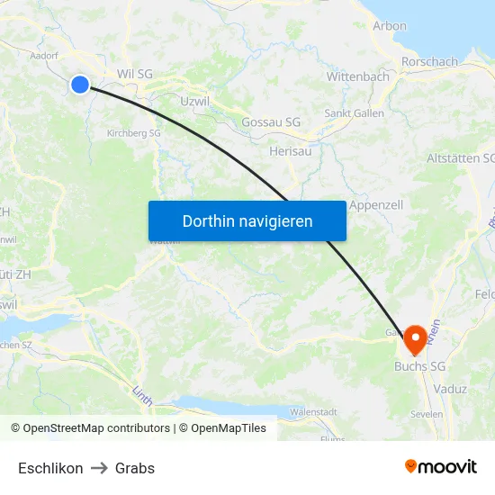 Eschlikon to Grabs map