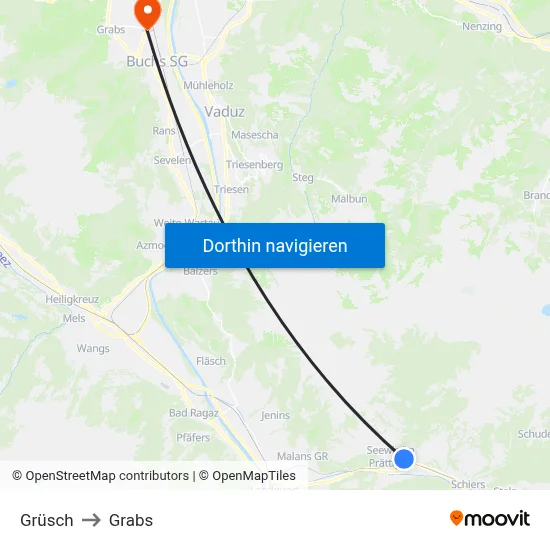 Grüsch to Grabs map