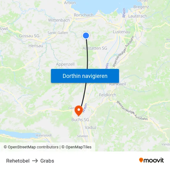 Rehetobel to Grabs map