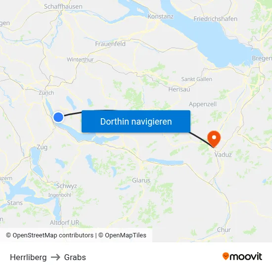 Herrliberg to Grabs map