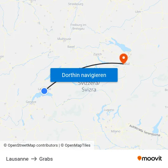 Lausanne to Grabs map