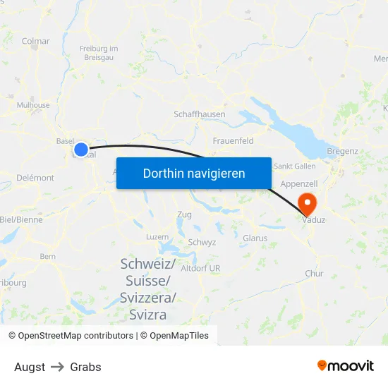 Augst to Grabs map
