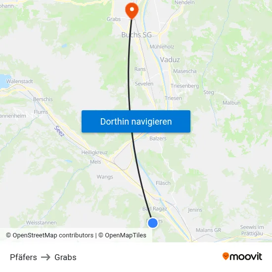 Pfäfers to Grabs map