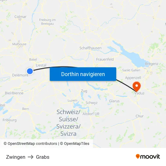 Zwingen to Grabs map