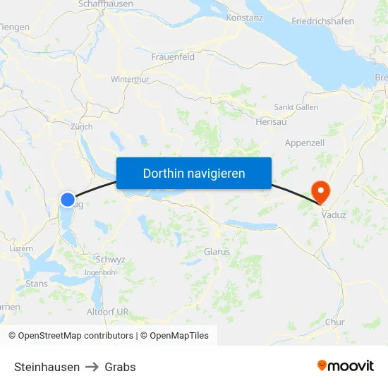 Steinhausen to Grabs map