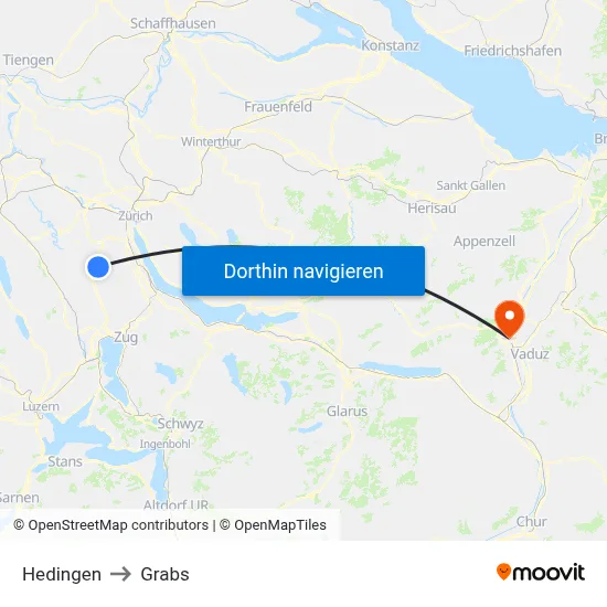 Hedingen to Grabs map