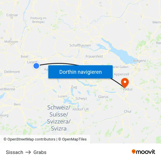 Sissach to Grabs map