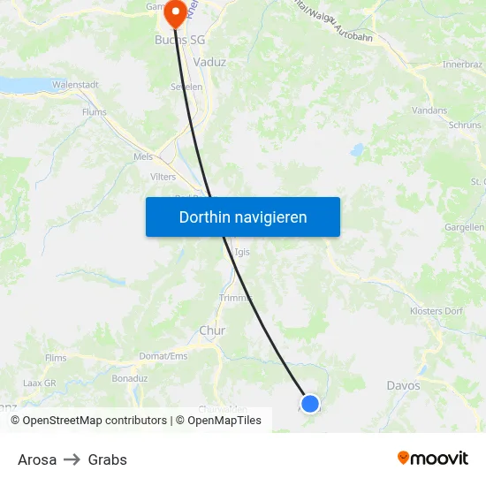 Arosa to Grabs map