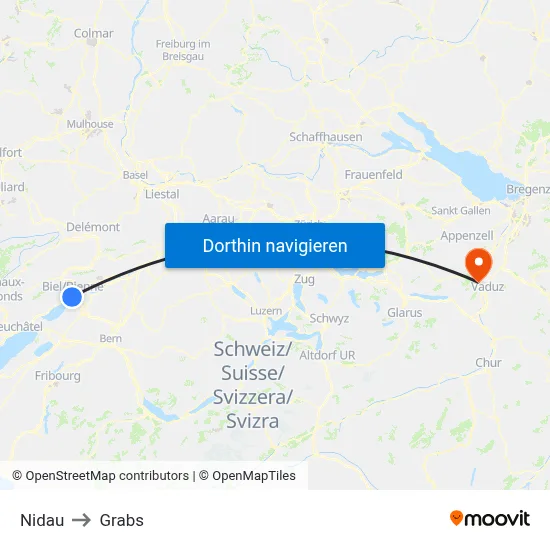 Nidau to Grabs map